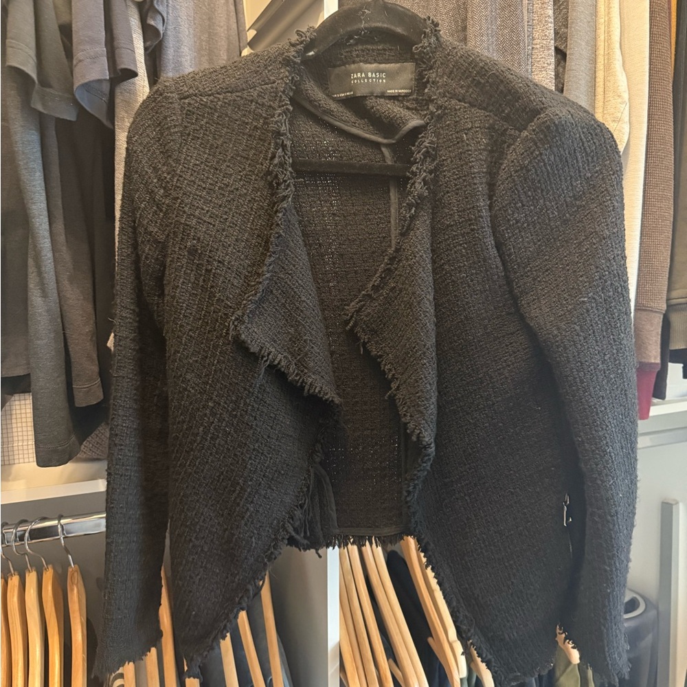 Zara Black Textured Women's Blazer